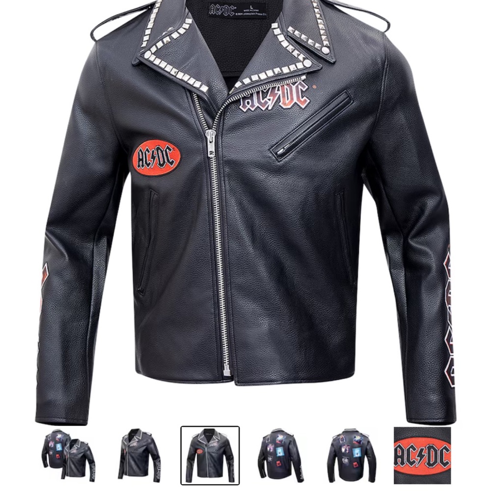 AC/DC Black Leather Jacket for Men - Picture 3 of 7